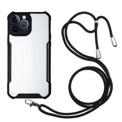 Θήκη iPhone 13 Pro Μαύρη με Λουράκι Acrylic + Color TPU Shockproof Case with Neck Lanyard Black