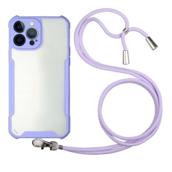 Θήκη iPhone 13 Pro Μωβ με Λουράκι Acrylic + Color TPU Shockproof Case with Neck Lanyard Purple