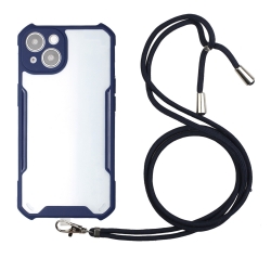 Θήκη iPhone 13 Μπλε με Λουράκι Acrylic + Color TPU Shockproof Case with Neck Lanyard Dark Blue