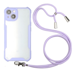 Θήκη iPhone 13 Μωβ με Λουράκι Acrylic + Color TPU Shockproof Case with Neck Lanyard Purple