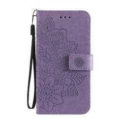 Θήκη iPhone 13 mini Βιβλίο Μωβ Λουλούδια 7-petal Flowers Embossing Pattern Horizontal Flip Case Purple