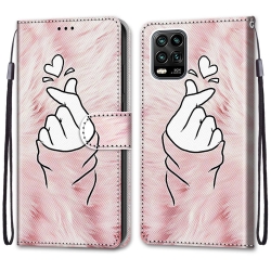 Θήκη Xiaomi Mi 10 Lite 5G Βιβλίο Coloured Drawing Cross Texture Horizontal Flip Case Pink Hands Heart