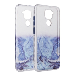 Θήκη Xiaomi Redmi Note 9 Σιλικόνης Μάρμαρο Μπλε Marble Pattern Glitter Powder with Detachable Buttons Baby Blue