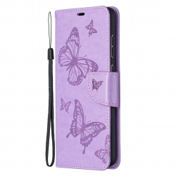 Samsung Galaxy A72 4G / A72 5G Θήκη Βιβλίο Μωβ Πεταλούδες Two Butterflies Embossing Pattern Horizontal Flip Case Purple