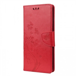 Samsung Galaxy A72 4G / A72 5G Θήκη Βιβλίο Κόκκινο Λουλούδια Και Πεταλούδες Butterfly Flower Pattern Horizontal Flip Case Red