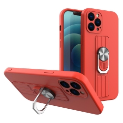 iPhone X / XS Θήκη Σιλικόνης Κόκκινη Ring Case Silicone Case with Finger Grip and Stand Red