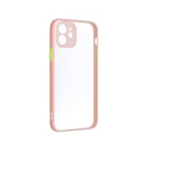 iPhone 12 Θήκη Με Ροζ Περίγραμμα Και Διάφανη Πλάτη PC+TPU Phone Case with Contrast Color Button Pink