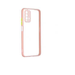 Xiaomi Redmi 9T Θήκη Με Ροζ Περίγραμμα Και Διάφανη Πλάτη PC+TPU Phone Case with Contrast Color Button Pink