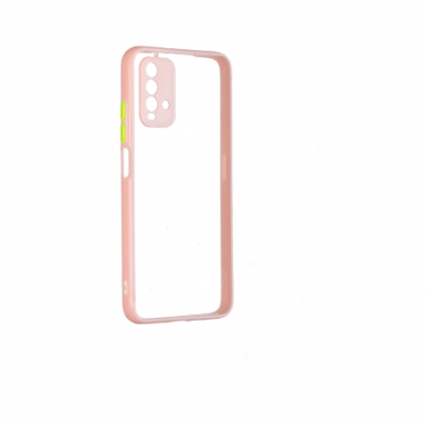 Xiaomi Redmi 9T Θήκη Με Ροζ Περίγραμμα Και Διάφανη Πλάτη PC+TPU Phone Case with Contrast Color Button Pink