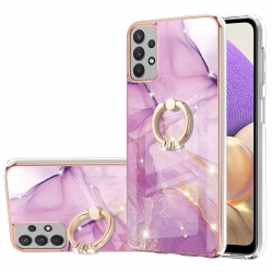 Samsung Galaxy A53 5G Θήκη Σιλικόνης Μάρμαρο Απαλό Μωβ Electroplating Marble IMD TPU Phone Case with Ring Holder Purple 001