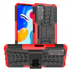 Xiaomi Redmi Note 11 / Note 11S Θήκη Κόκκινη Tire Texture Shockproof TPU+PC Phone Case with Holder Red