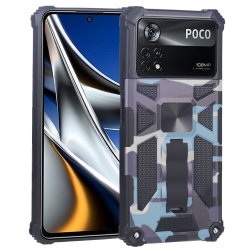 Xiaomi Poco X4 Pro 5G Θήκη Με Σταντ Καμουφλάζ Μπλε Camouflage Armor Kickstand TPU + PC Magnetic Phone Case Blue
