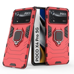 Xiaomi Poco X4 Pro 5G Θήκη Κόκκινη Με Σταντ Shockproof PC + TPU Protective Phone Case with Magnetic Ring Holder Red