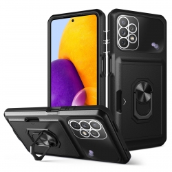 Samsung Galaxy A13 4G Θήκη Με Σταντ Μαύρη Card Ring Holder PC + TPU Phone Case Black