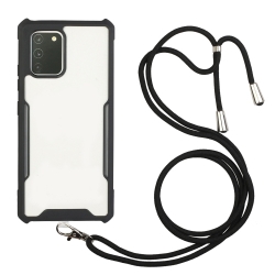 Samsung Galaxy A52 4G / A52 5G / A52s Θήκη Μαύρη με Λουράκι Acrylic + Color TPU Shockproof Case with Neck Lanyard Black