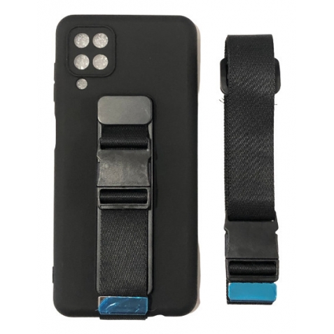 Samsung Galaxy A12 / M12 Θήκη Σιλικόνης Μαύρη Rope Case Gel TPU Airbag Case Cover with Lanyard Black