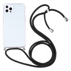 iPhone 13 Pro Max Θήκη με Λουράκι Four-corner Shockproof Transparent TPU Protective Case with Lanyard Black