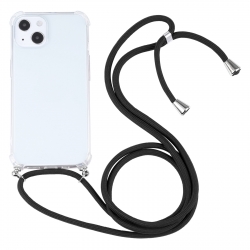 iPhone 13 mini Four-corner Shockproof Transparent TPU Protective Case with Lanyard Black