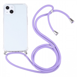 iPhone 13 Θήκη με Λουράκι Four-corner Shockproof Transparent TPU Protective Case with Lanyard Purple