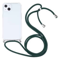 iPhone 13 Θήκη με Λουράκι Four-corner Shockproof Transparent TPU Protective Case with Lanyard Dark Green