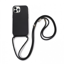 iPhone 13 Pro Max Θήκη με Λουράκι Crossbody Lanyard Elastic Silicone Phone Case Black