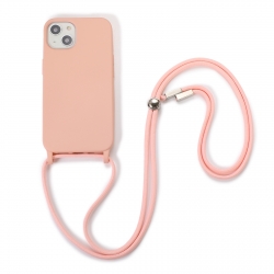 iPhone 13 Θήκη με Λουράκι Crossbody Lanyard Elastic Silicone Phone Case Pink