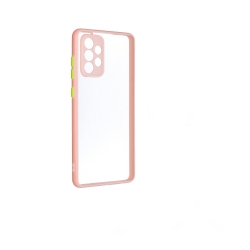 Samsung Galaxy A72 4G / A72 5G Θήκη Με Ροζ Περίγραμμα Και Διάφανη Πλάτη PC+TPU Phone Case with Contrast Color Button Pink