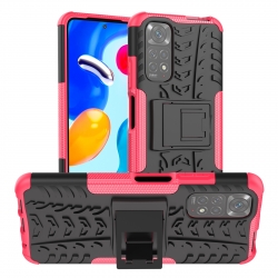 Xiaomi Redmi Note 11 / Note 11S Θήκη Ροζ Tire Texture Shockproof TPU+PC Phone Case with Holder Pink