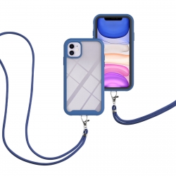 iPhone 11 Θήκη Μπλε με Λουράκι Starry Sky Solid Color Series Shockproof PC + TPU Protective Case with Neck Strap Blue