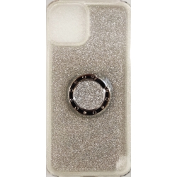 iPhone 11 Pro Θήκη Σιλικόνης Ασημί Glitter Soft Cover Case With Ring Kickstand