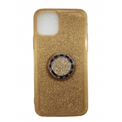iPhone 11 Pro Θήκη Σιλικόνης Χρυσή Glitter Soft Cover Case With Ring Kickstand