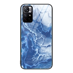 Xiaomi Poco M4 Pro 5G Θήκη Μάρμαρο Με Πλαίσιο Σιλικόνης Και Όψη Γυαλιού Marble Pattern Glass Protective Phone Case Blue Ocean