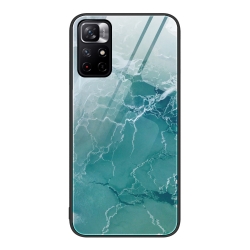 Xiaomi Poco M4 Pro 5G Θήκη Μάρμαρο Με Πλαίσιο Σιλικόνης Και Όψη Γυαλιού Marble Pattern Glass Protective Phone Case Green Ocean