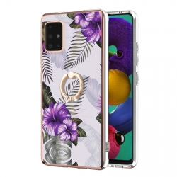 Samsung Galaxy A51 Θήκη Σιλικόνης Μωβ Λουλούδια Electroplating IMD TPU Phone Case with Ring Purple Flower