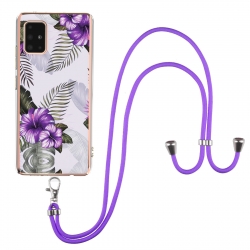 Samsung Galaxy A51 5G Θήκη Σιλικόνης Μωβ Λουλούδια Με Λουράκι Electroplating IMD TPU Phone Case with Lanyard Purple Flower