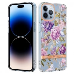 iPhone 14 Pro Θήκη Σιλικόνης Μωβ Παιώνια Flowers and Plants Series IMD TPU Phone Case Purple Peony
