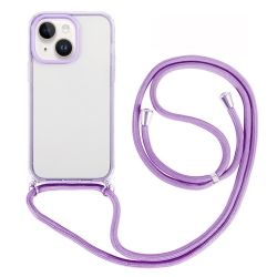 iPhone 14 Plus Θήκη με Λουράκι Shockproof Transparent TPU Protective Case with Lanyard Purple