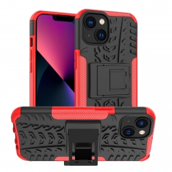 iPhone 14 Θήκη Κόκκινη Tire Texture Shockproof TPU+PC Phone Case with Holder Red