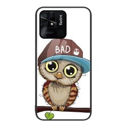 Xiaomi Redmi 10C Θήκη Με Πλαίσιο Σιλικόνης Και Όψη Γυαλιού Colorful Painted Glass Phone Case Owl