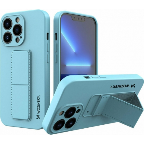 iPhone 13 Θήκη Σιλικόνης Απαλό Μπλε Wozinsky Kickstand Case Flexible Silicone Cover With A Stand Sky Blue
