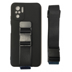 Xiaomi Redmi Note 10 4G / Note 10S / Poco M5s Θήκη Σιλικόνης Μαύρη Rope Case Gel TPU Airbag Case Cover with Lanyard Black