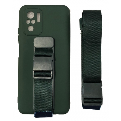 Xiaomi Redmi Note 10 4G / Note 10S / Poco M5s Θήκη Σιλικόνης Σκούρο Πράσινη Rope Case Gel TPU Airbag Case Cover with Lanyard Dar