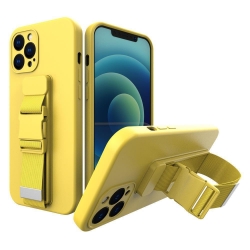 iPhone 13 Θήκη Σιλικόνης Κίτρινη Rope Case Gel TPU Airbag Case Cover with Lanyard Yellow
