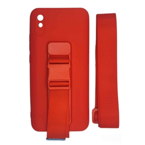 Xiaomi Redmi 9A / 9AT Θήκη Σιλικόνης Κόκκινη Rope Case Gel TPU Airbag Case Cover with Lanyard Red