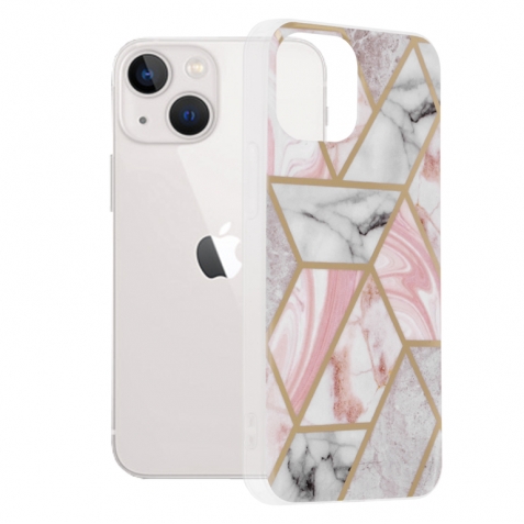 iPhone 13 Θήκη Σιλικόνης Marble Series Back Cover Pink Hex