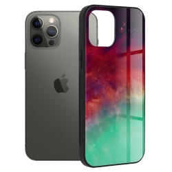 iPhone 12 Pro Max Θήκη Με Πλαίσιο Σιλικόνης Και Όψη Γυαλιού Glass Protective Case Fiery Ocean