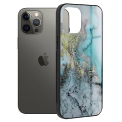 iPhone 12 Pro Max Θήκη Με Πλαίσιο Σιλικόνης Και Όψη Γυαλιού Glass Protective Case Blue Ocean