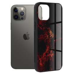 iPhone 12 Pro Max Θήκη Με Πλαίσιο Σιλικόνης Και Όψη Γυαλιού Glass Protective Case Red Nebula