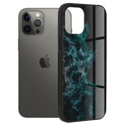 iPhone 12 Pro Max Θήκη Με Πλαίσιο Σιλικόνης Και Όψη Γυαλιού Glass Protective Case Blue Nebula