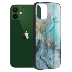 iPhone 13 Θήκη Με Πλαίσιο Σιλικόνης Και Όψη Γυαλιού Glass Protective Case Blue Ocean